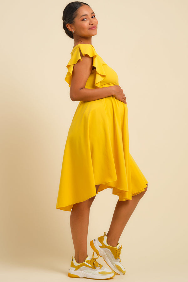 Rochie vaporoasă galbenă pentru gravide și alăptare