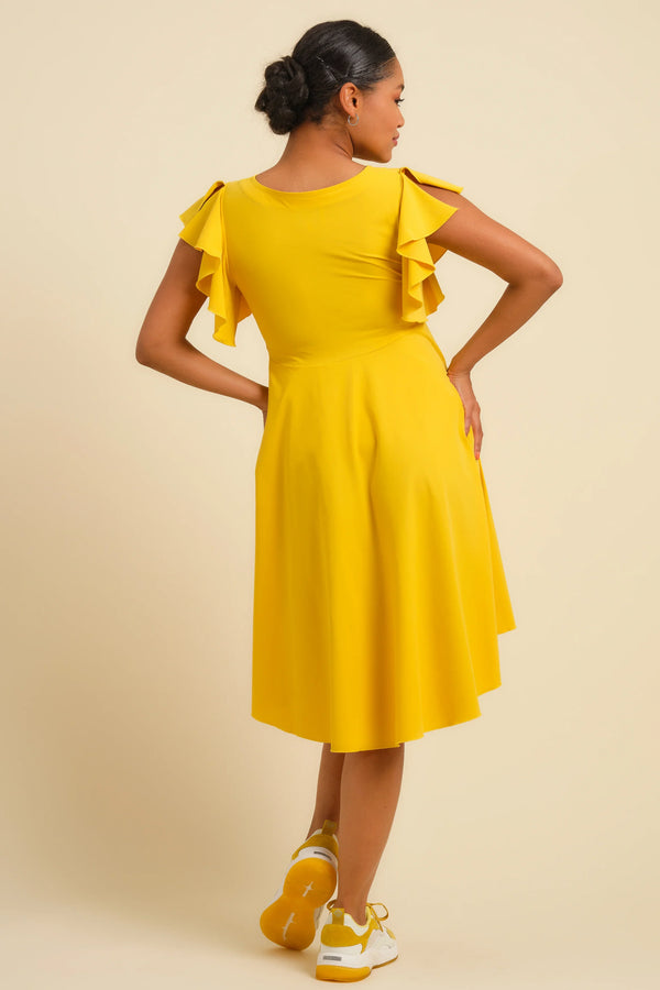 Rochie vaporoasă galbenă pentru gravide și alăptare