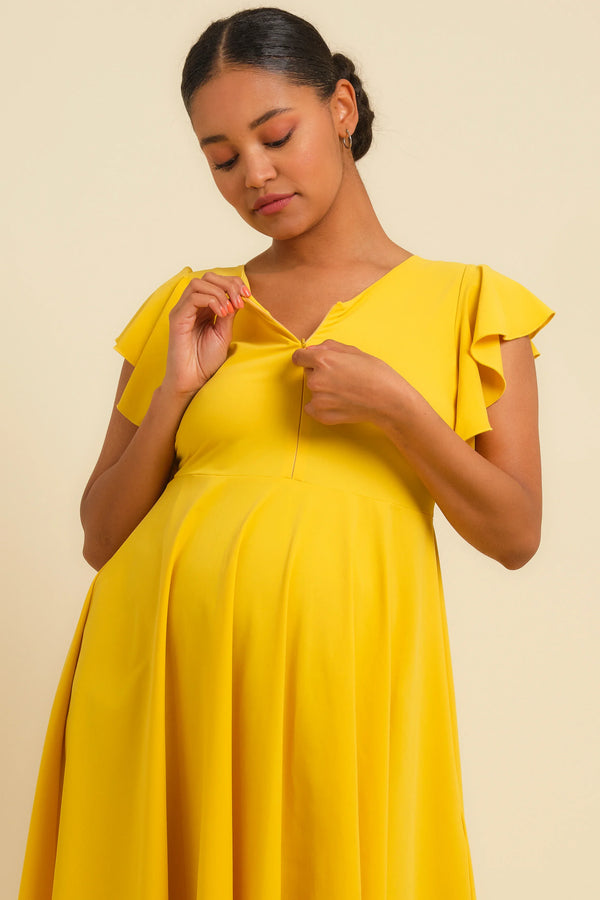 Rochie vaporoasă galbenă pentru gravide și alăptare