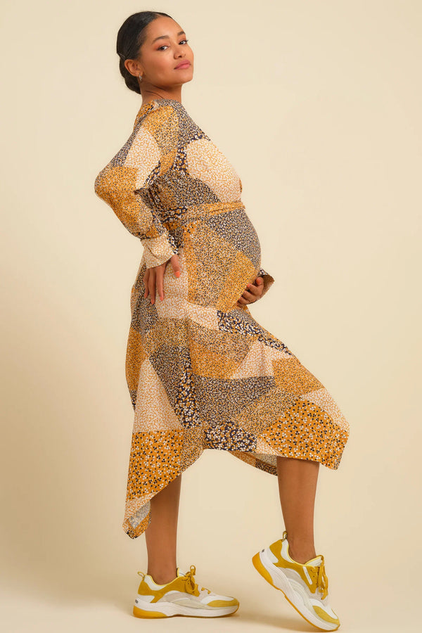 Rochie asimetrică cu imprimeu pentru gravide și alăptare