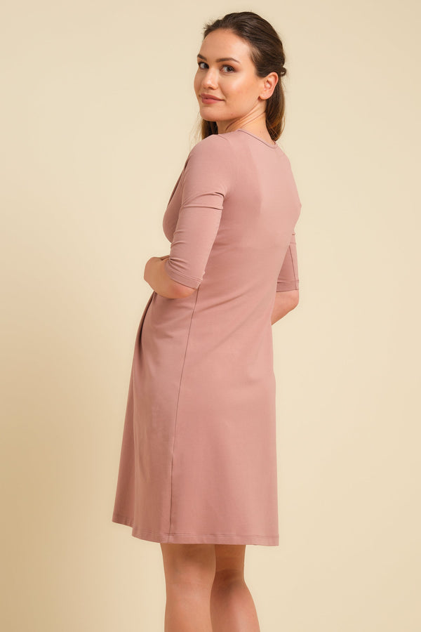 Rochie din bumbac cu nod pentru gravide - roz pudră