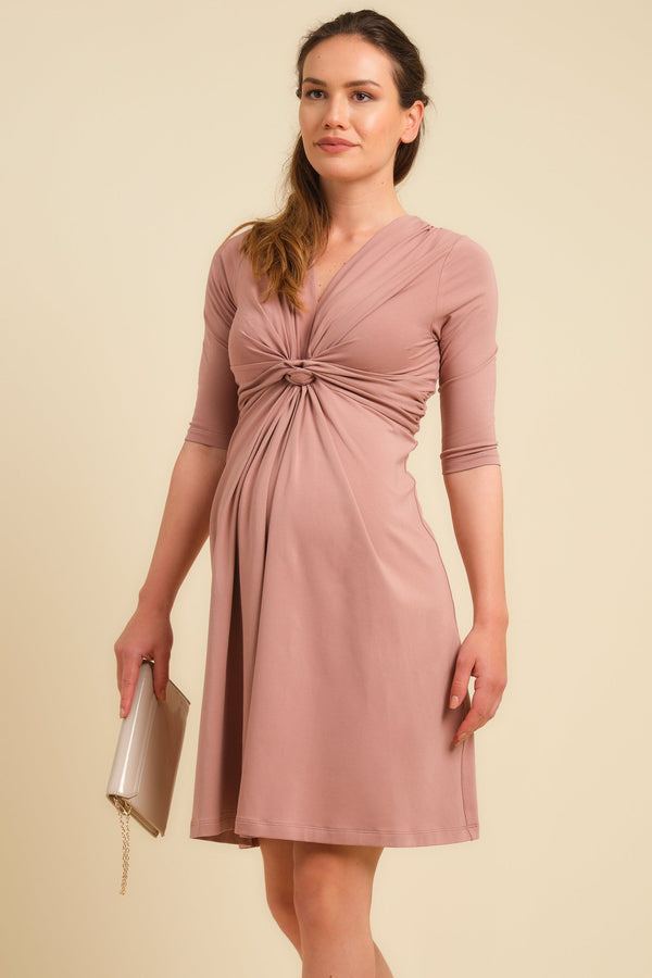Rochie din bumbac cu nod pentru gravide - roz pudră