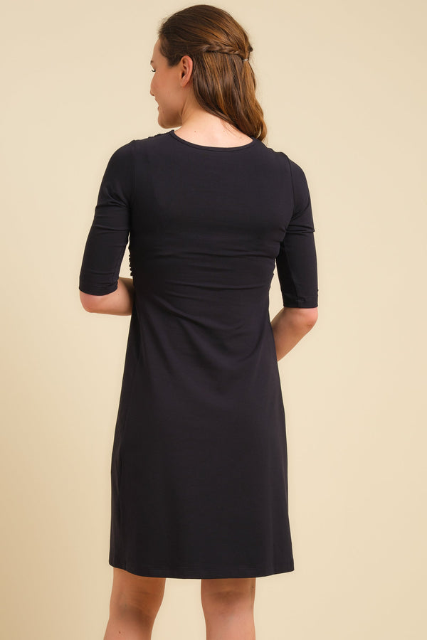 Rochie din bumbac cu nod pentru gravide - albastru închis