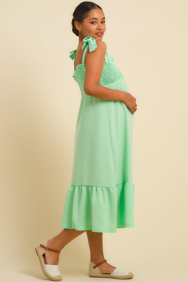 Rochie pentru gravide și alăptare cu fronseuri - menta