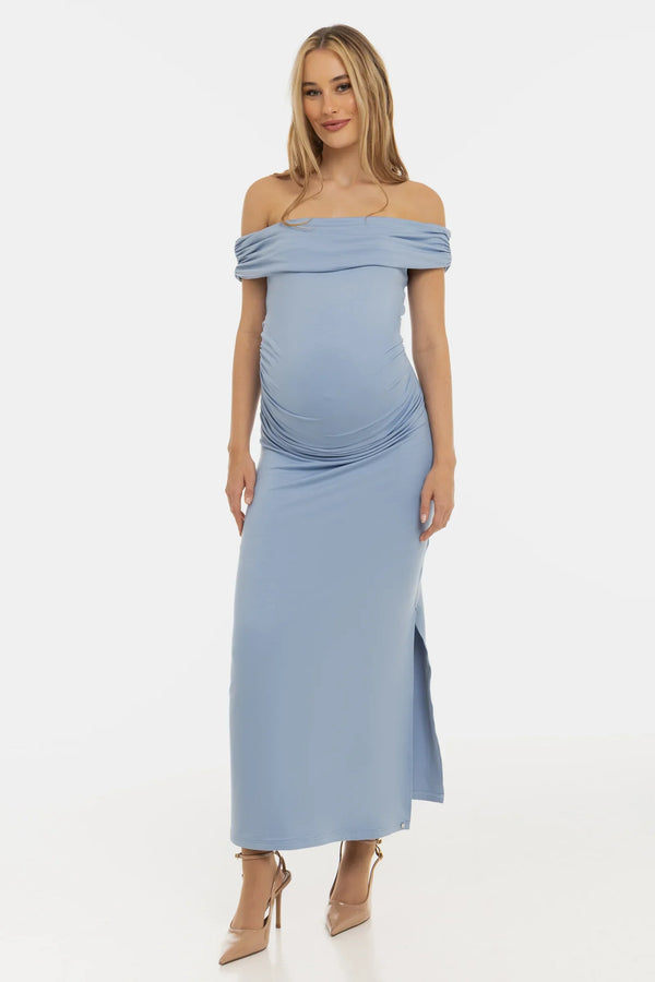 Rochie elegantă pentru gravide cu falduri – albastru deschis