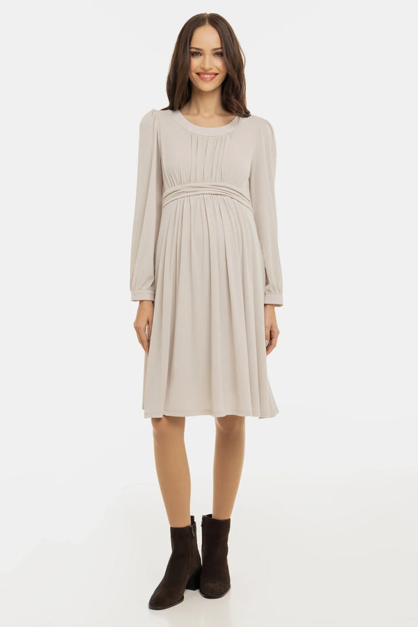 Rochie pentru gravide cu încrețituri - bej
