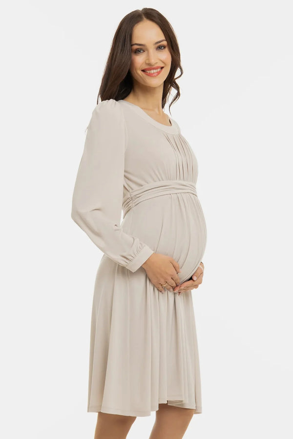 Rochie pentru gravide cu încrețituri - bej