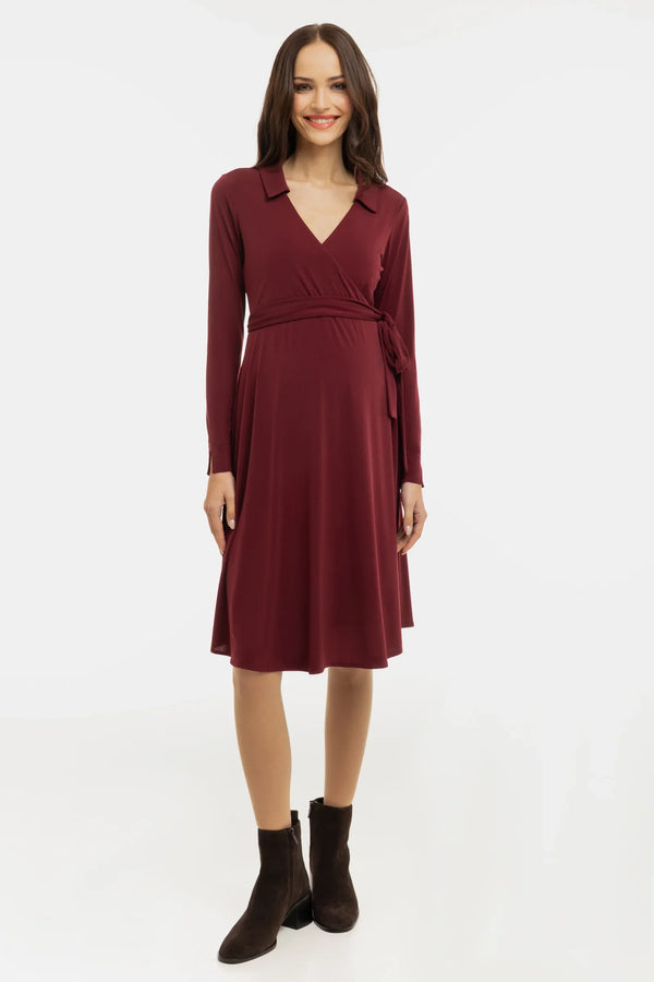 Rochie vaporoasă pentru gravide și alăptare, cu parte petrecută – bordeaux