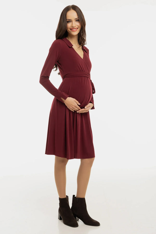 Rochie vaporoasă pentru gravide și alăptare, cu parte petrecută – bordeaux