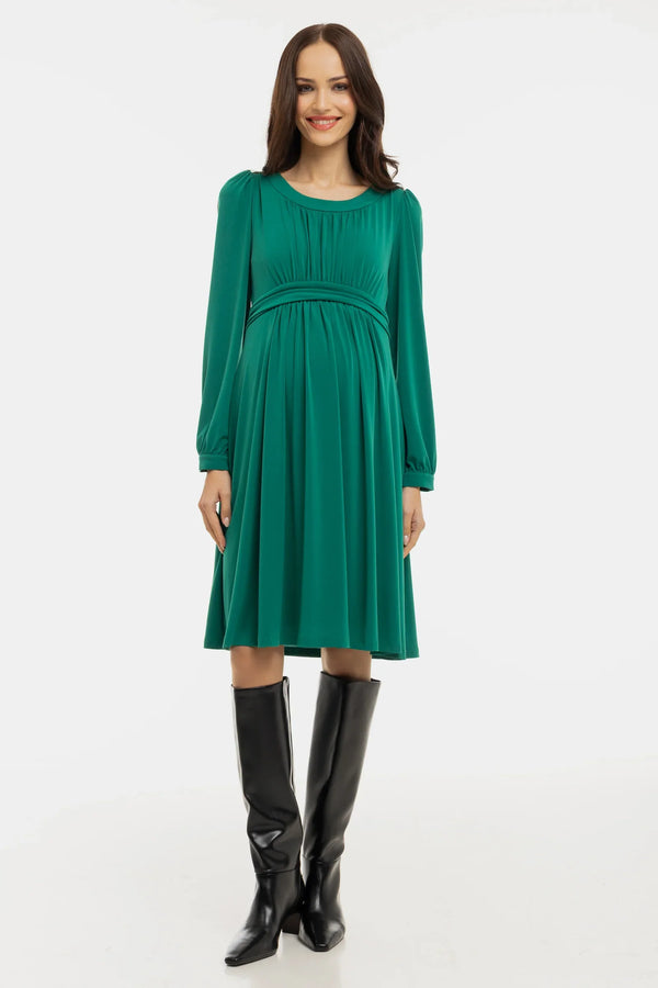 Rochie elegantă pentru gravide, cu drapaje - verde