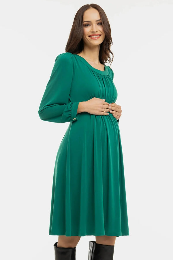 Rochie elegantă pentru gravide, cu drapaje - verde