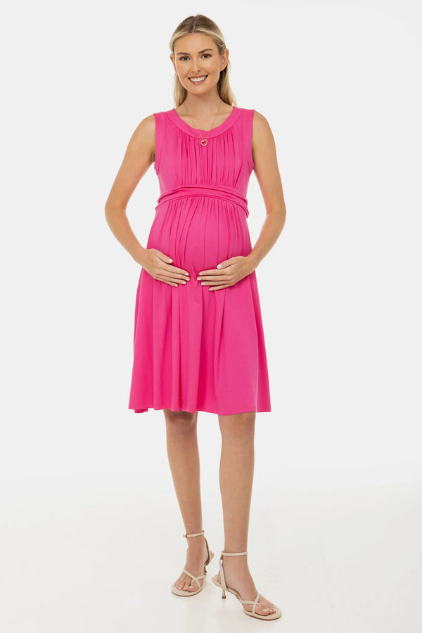 Rochie elegantă pentru gravide cu încrețituri - ciclam