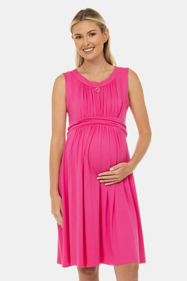 Rochie elegantă pentru gravide cu încrețituri - ciclam