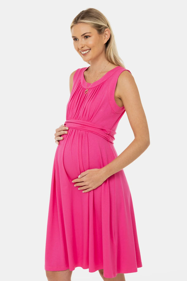 Rochie elegantă pentru gravide cu încrețituri - ciclam