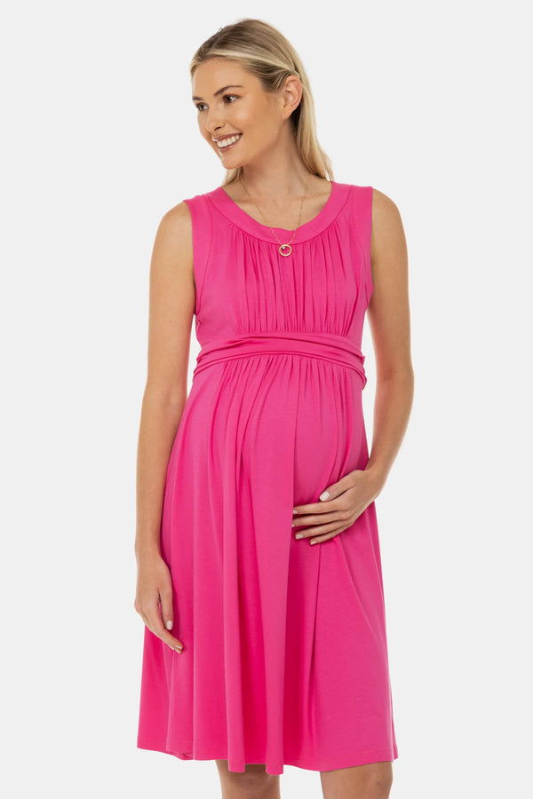 Rochie elegantă pentru gravide cu încrețituri - ciclam