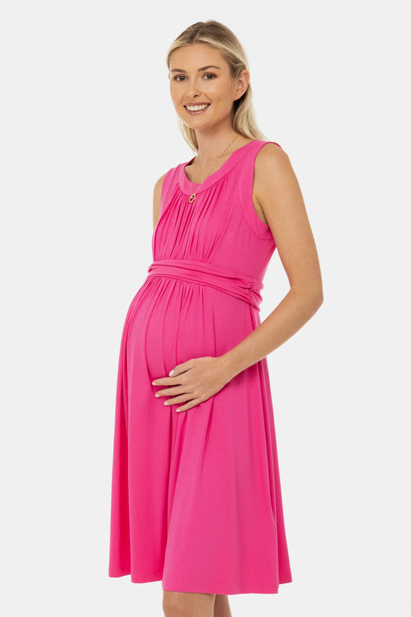 Rochie elegantă pentru gravide cu încrețituri - ciclam