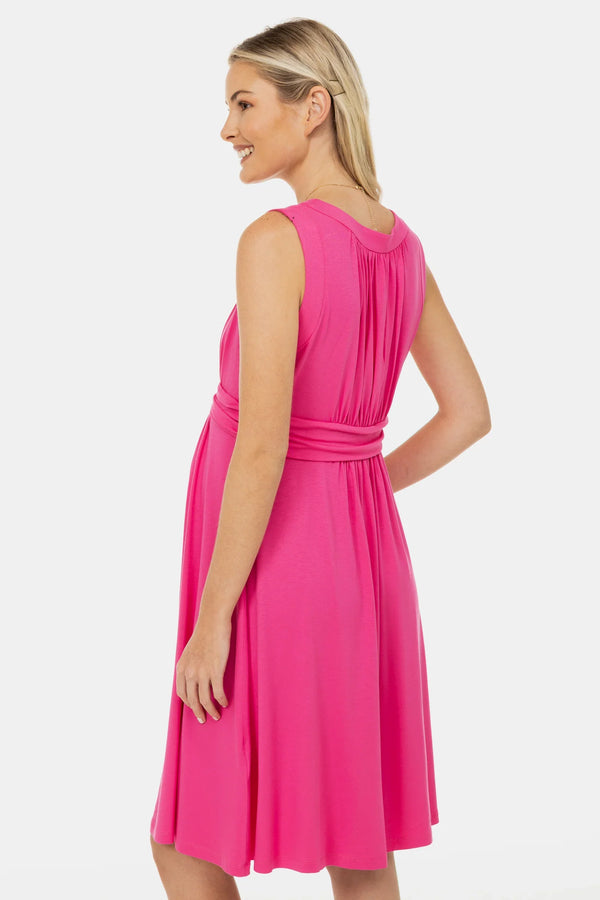 Rochie elegantă pentru gravide cu încrețituri - ciclam