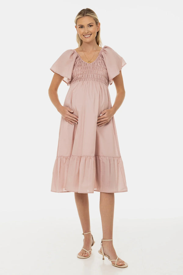 Rochie de vară din bumbac pentru gravide cu încrețituri – pudră