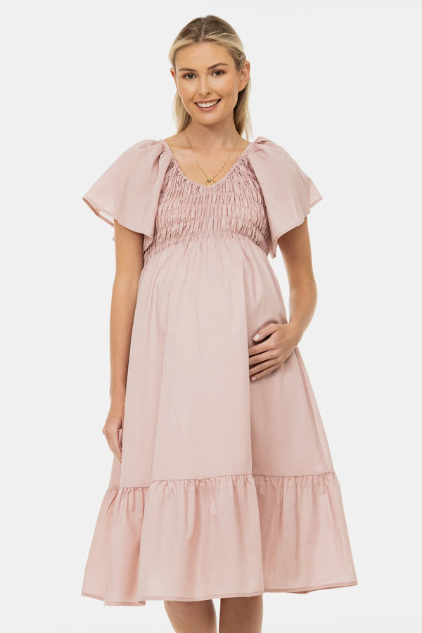 Rochie de vară din bumbac pentru gravide cu încrețituri – pudră