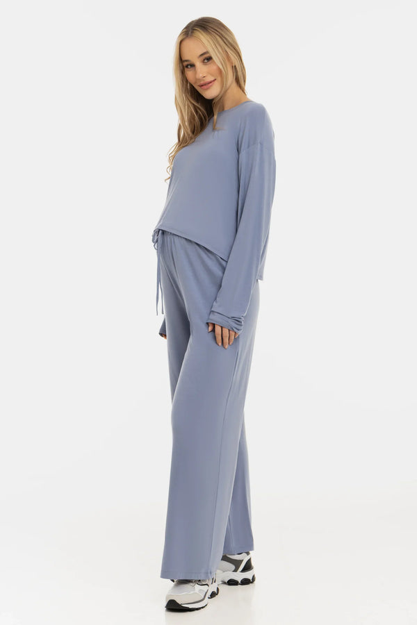 Pantaloni evazați moi din modal pentru gravide - albastru pastel