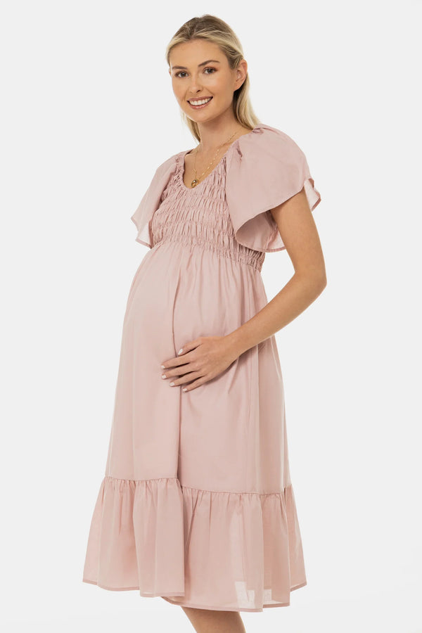 Rochie de vară din bumbac pentru gravide cu încrețituri – pudră