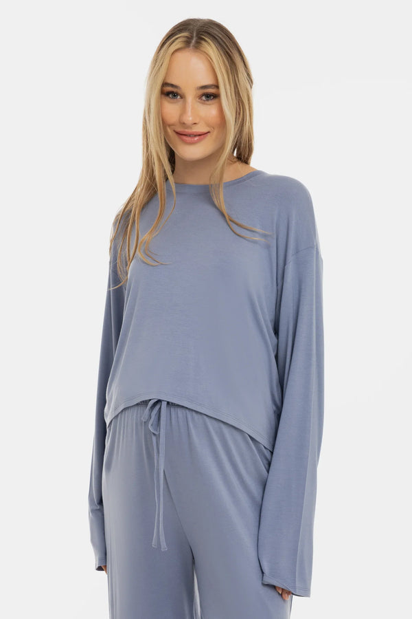 Crop top moale cu mânecă lungă pentru gravide din modal - albastru pastel