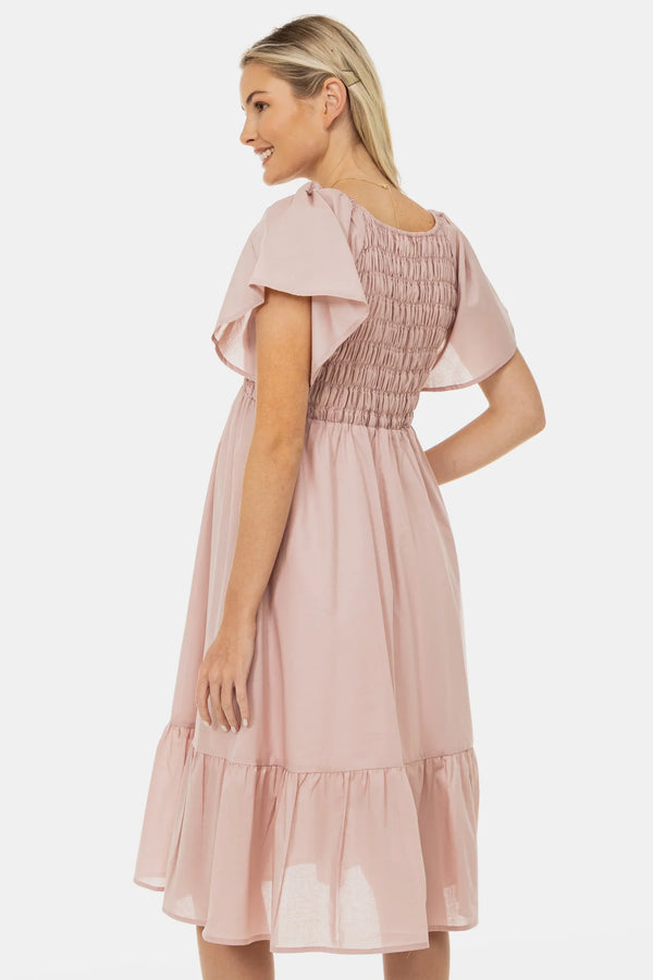 Rochie de vară din bumbac pentru gravide cu încrețituri – pudră