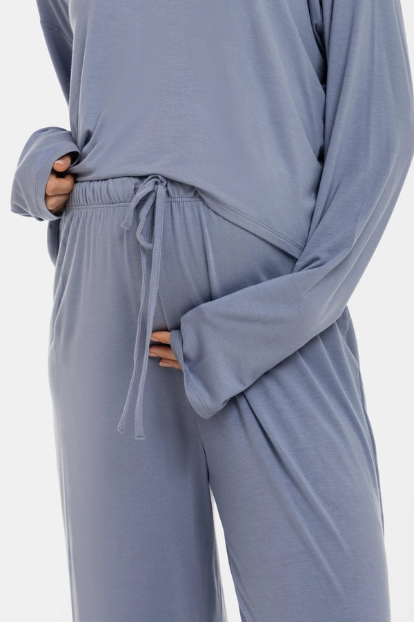 Pantaloni evazați moi din modal pentru gravide - albastru pastel