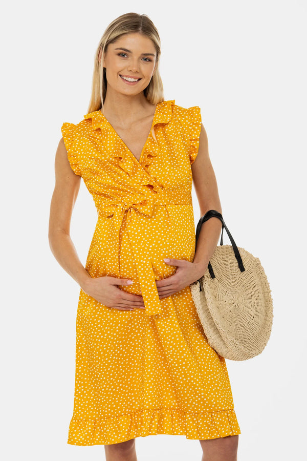 Rochie din satin cu volane pentru gravide și alăptare