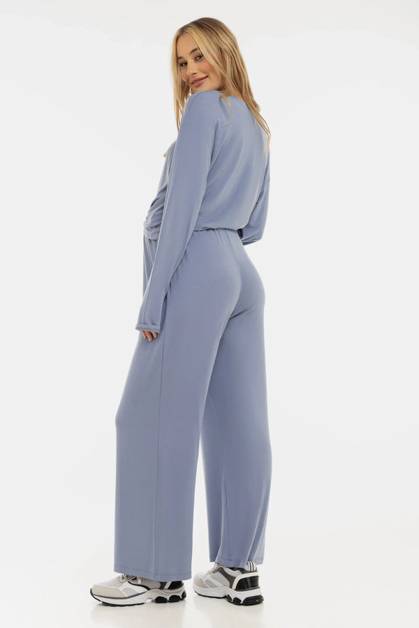 Pantaloni evazați moi din modal pentru gravide - albastru pastel