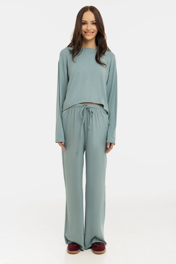 Pantaloni evazați moi din modal pentru gravide – salvie