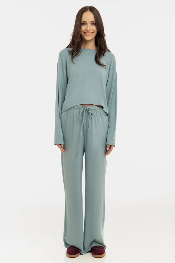 Crop top moale cu mânecă lungă pentru gravide din modal - salvie