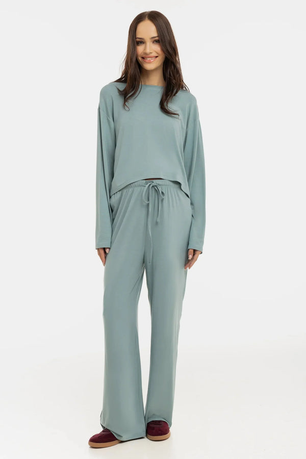 Crop top moale cu mânecă lungă pentru gravide din modal - salvie