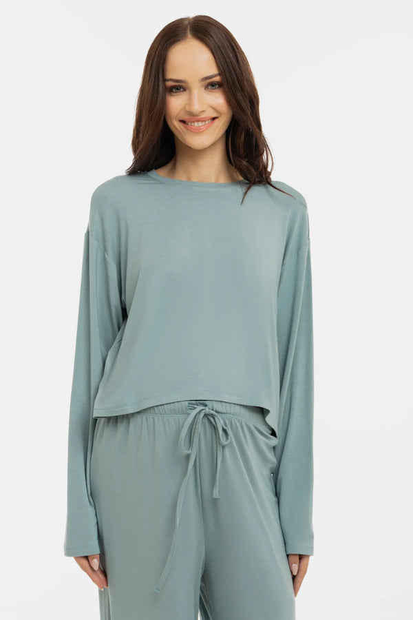 Crop top moale cu mânecă lungă pentru gravide din modal - salvie