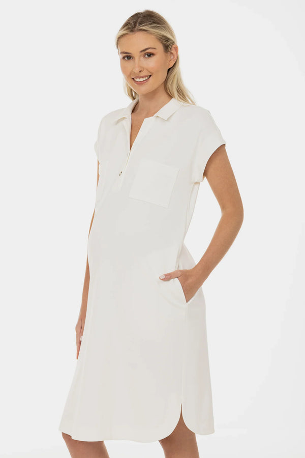 Rochie-cămașă pentru gravide cu guler și buzunare – ecru