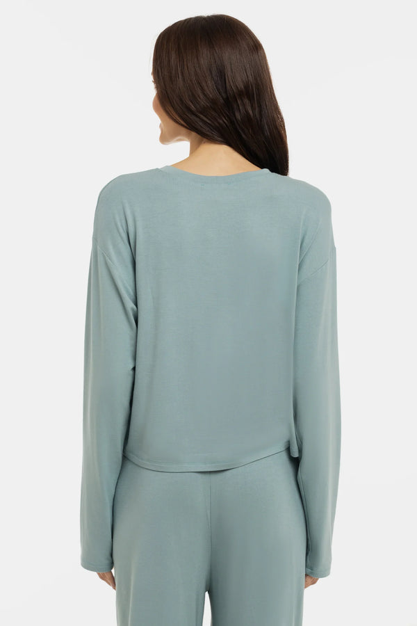 Crop top moale cu mânecă lungă pentru gravide din modal - salvie