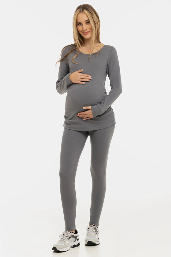 Bluză din bumbac cu încrețituri pentru gravide – gri