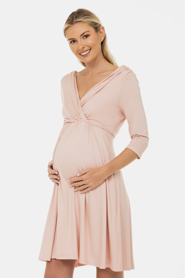 Rochie elegantă pentru gravide și alăptare – roz pudrat