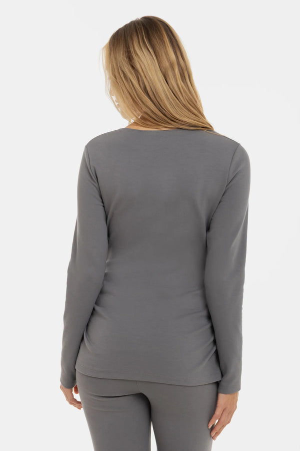 Bluză din bumbac cu încrețituri pentru gravide – gri