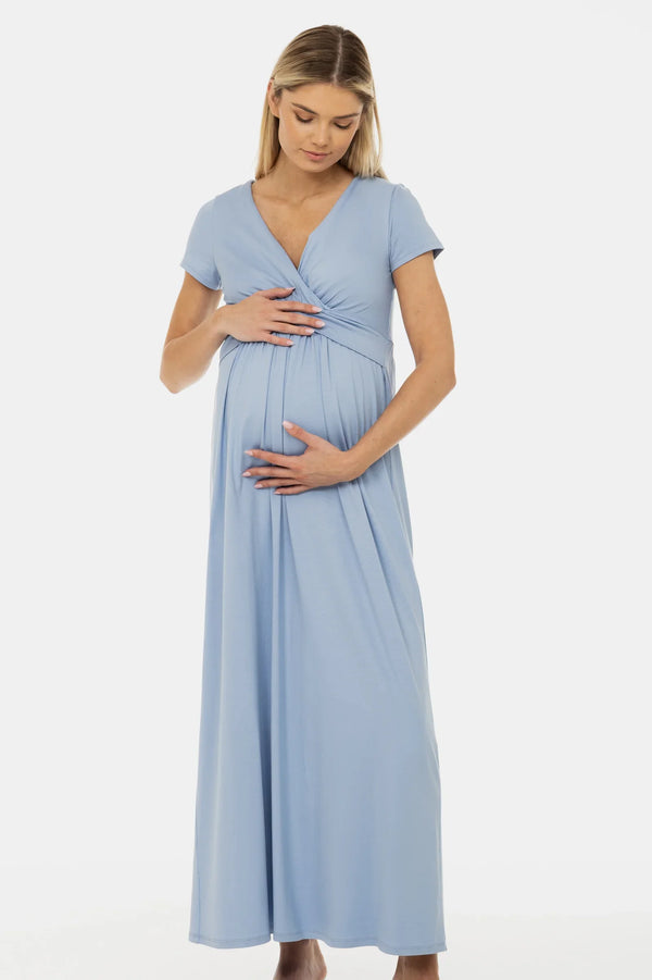 Rochie pentru gravide și alăptare cu curea decorativă – albastru ceresc
