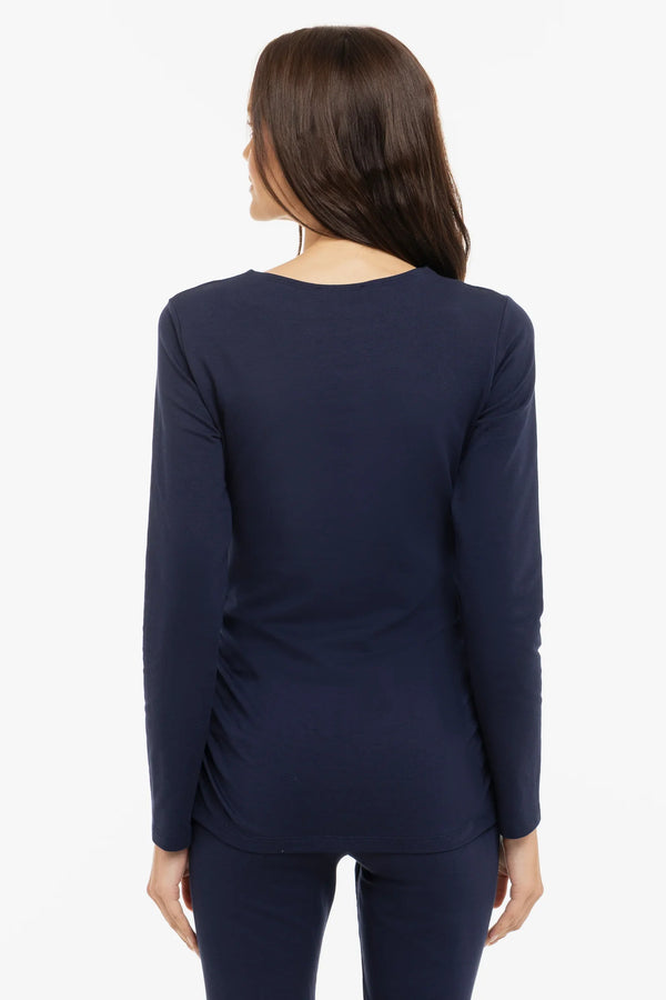 Bluză din bumbac cu încrețituri pentru gravide – albastru închis