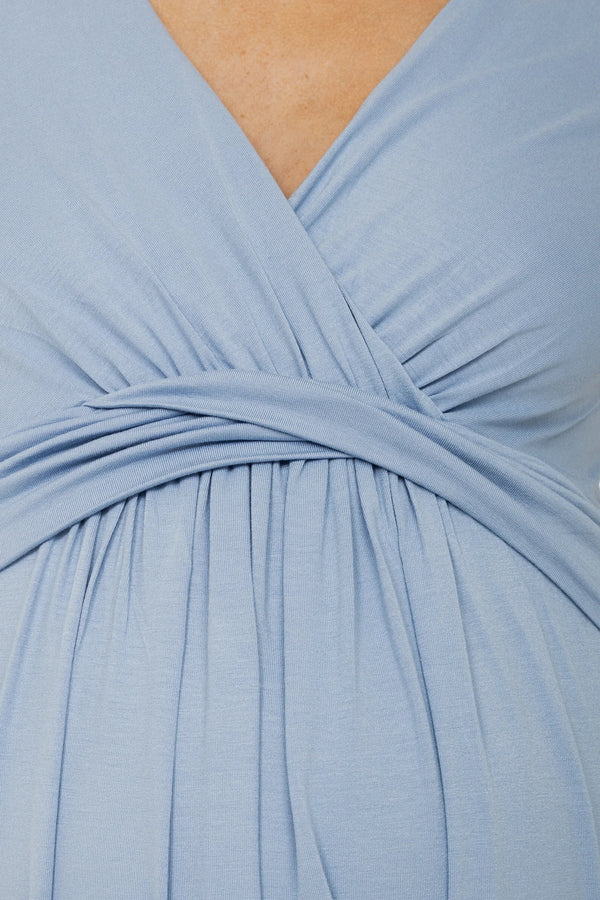 Rochie pentru gravide și alăptare cu curea decorativă – albastru ceresc