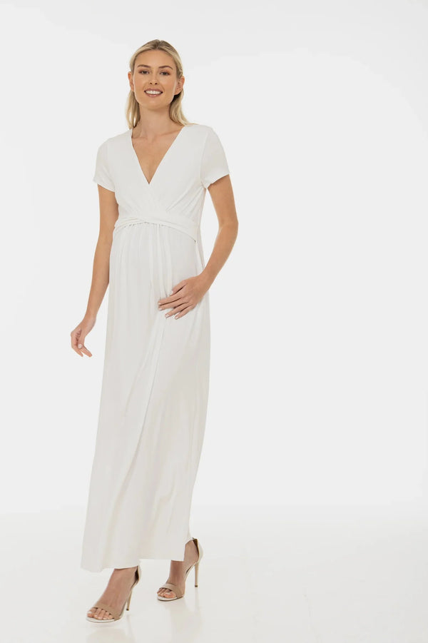 Rochie de mireasă pentru gravide cu curea decorativă – ecru