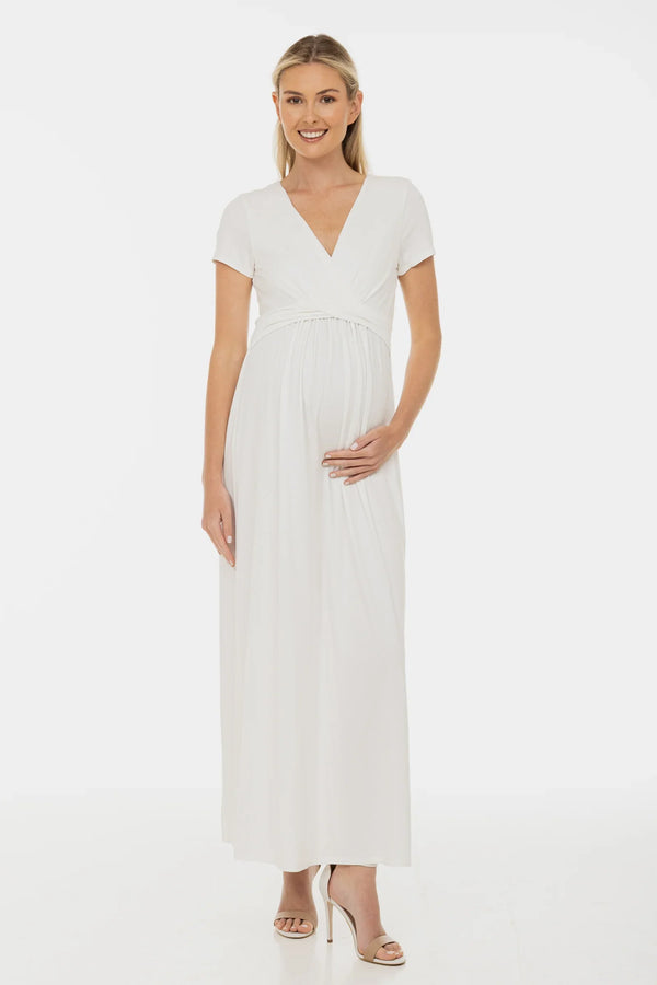 Rochie de mireasă pentru gravide cu curea decorativă – ecru