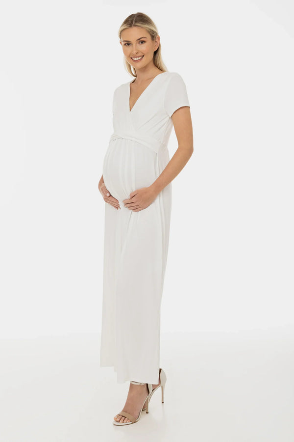 Rochie de mireasă pentru gravide cu curea decorativă – ecru