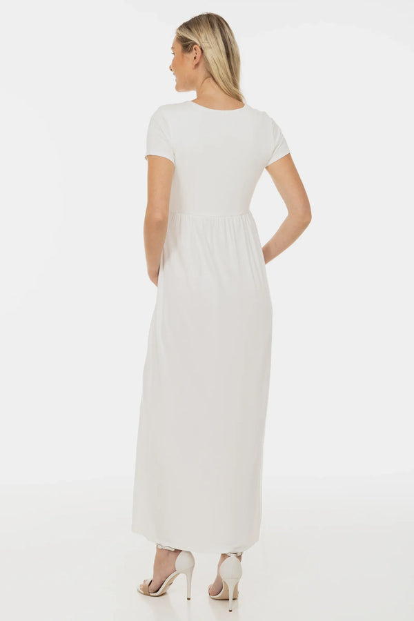 Rochie de mireasă pentru gravide cu curea decorativă – ecru