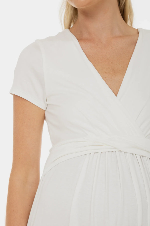 Rochie de mireasă pentru gravide cu curea decorativă – ecru