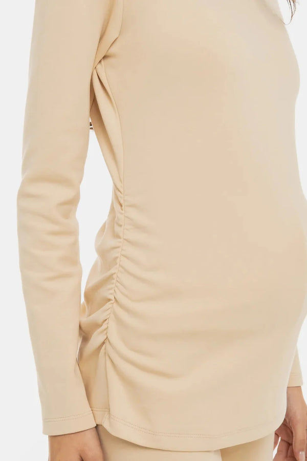 Bluză din bumbac cu încrețituri pentru gravide – bej