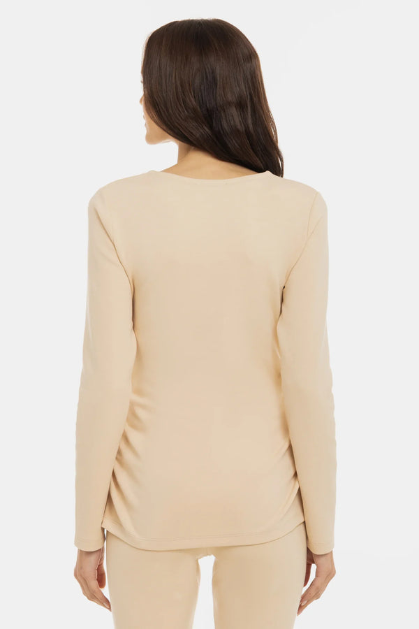 Bluză din bumbac cu încrețituri pentru gravide – bej