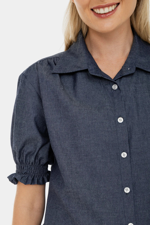 Cămașă din denim pentru gravide și alăptare cu mâneci bufante